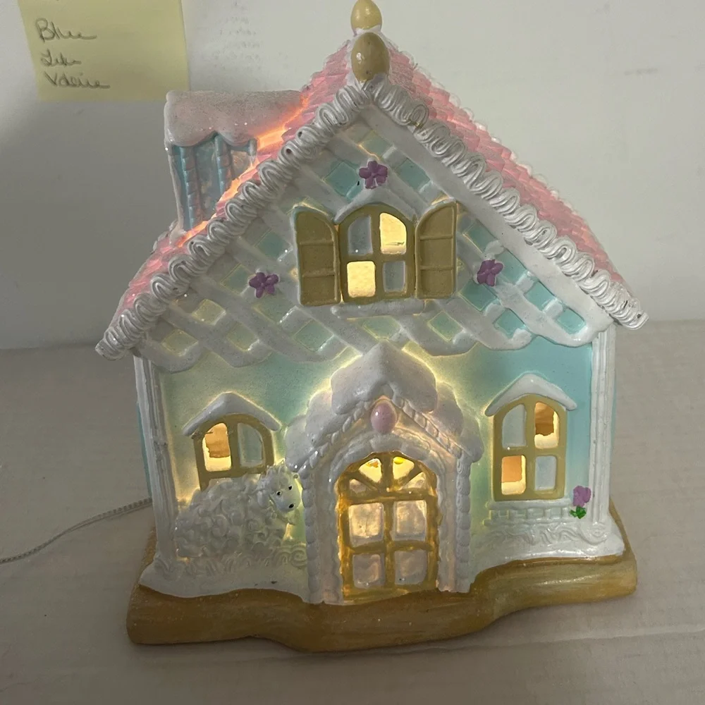 Cupcakes & Cashmere Easter/Spring Gingerbread House Light Up Blue NWT